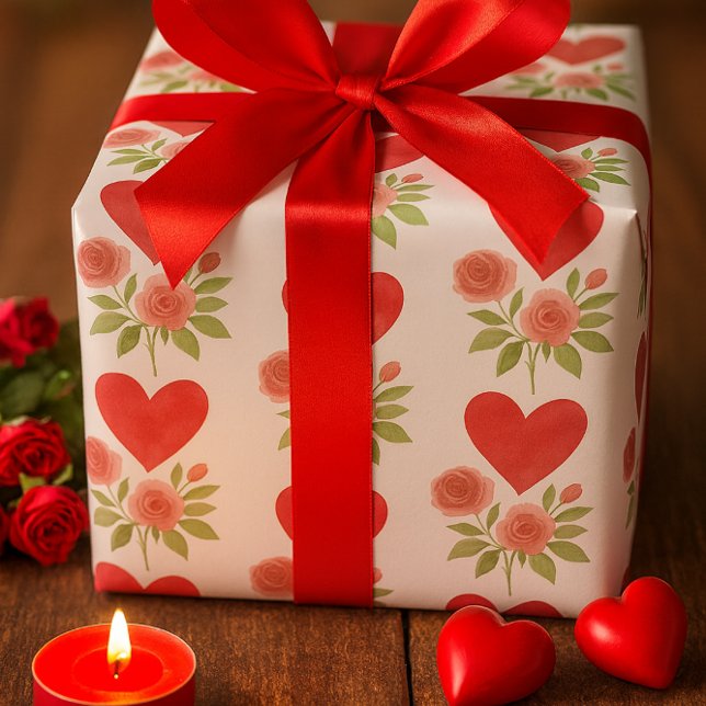 Papel De Presente Ama Corações Vermelhos Rosas Cor-de-Rosa  (Criador carregado)