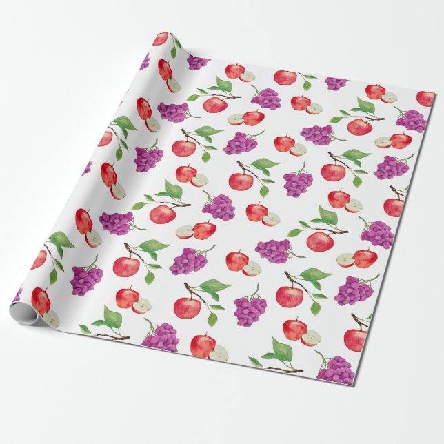 Papel De Presente Ama Uvas e Maçãs Frutas  (Desenrolado)