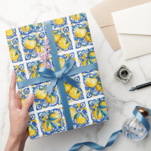 Papel De Presente Amalfi Coast Watercolor — Lemon Mediterrâneo
