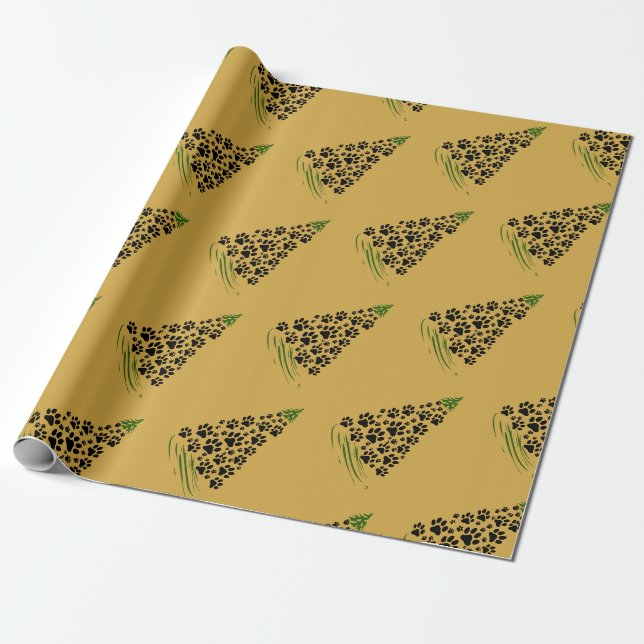 Papel De Presente Amante de Cachorro Impressão de Pata Árvore de Nat (Desenrolado)