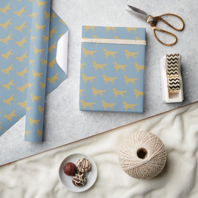 Papel De Presente Amante de cães retriever dourado Cinza azul (Artesanato)