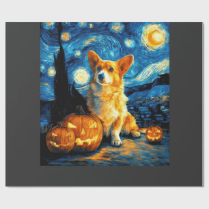 Papel De Presente Amantes de Corgi Pintura de van gogh noite estrela