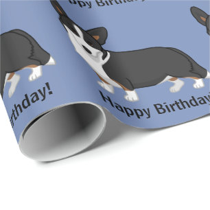 Papel De Presente Amantes pretos bonitos do cão do Corgi de Galês 