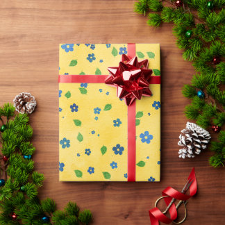 Papel De Presente amarelo azul caprichosas flores silvestres embrulh