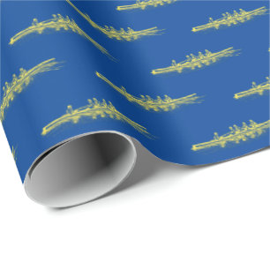 Papel De Presente Amarelo Azul Remo Remadores Tripulação Equipe Espo