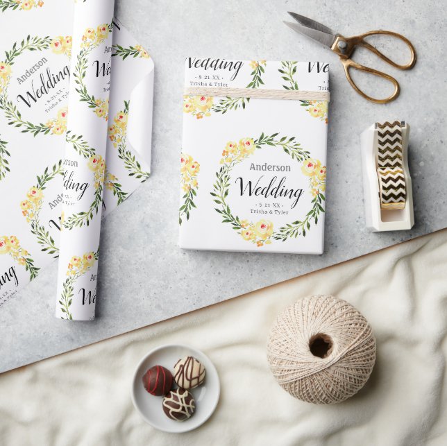 Papel De Presente Amarelo C/ Nomes de Flores e Data em Branco Casame (Artesanato)