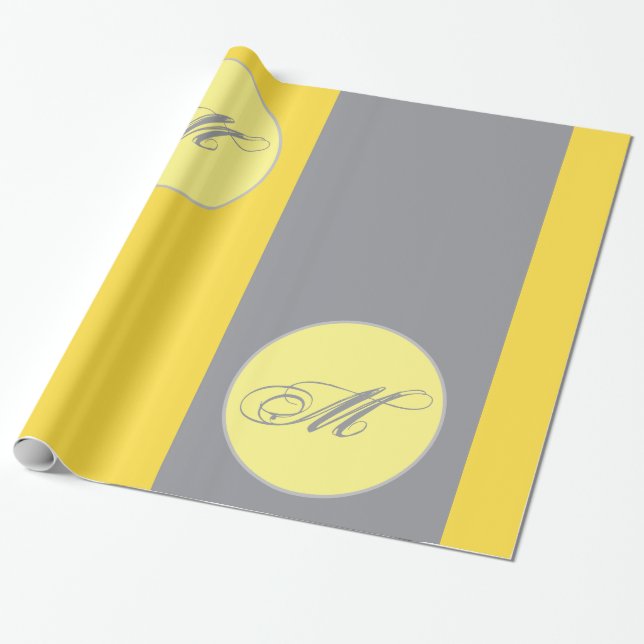 Papel De Presente Amarelo Claro E Cinza Suave Personalize Envoltório (Desenrolado)