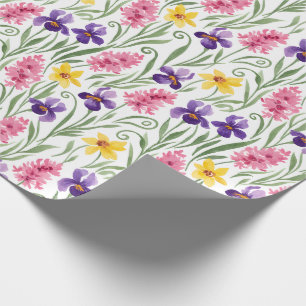 Papel De Presente Amarelo de Narciso, Roxo de Íris, Floral Rosa de J