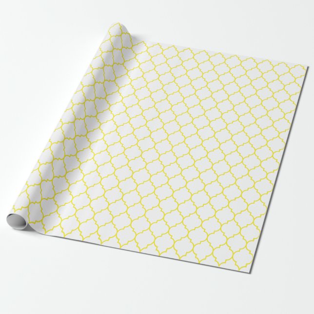 Papel De Presente Amarelo de Quatrefoil do marroquino no papel de (Desenrolado)