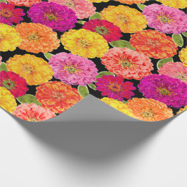 Papel De Presente Amarelo do rosa dos Zinnias do verão floral