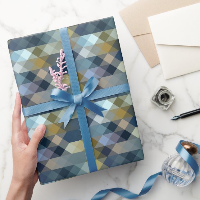 Papel De Presente amarelo e azul geométrico (Presentear)