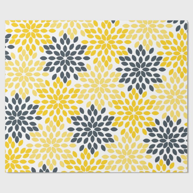 Papel De Presente Amarelo e Cinza Carvão Moderno Floral (Aberto)