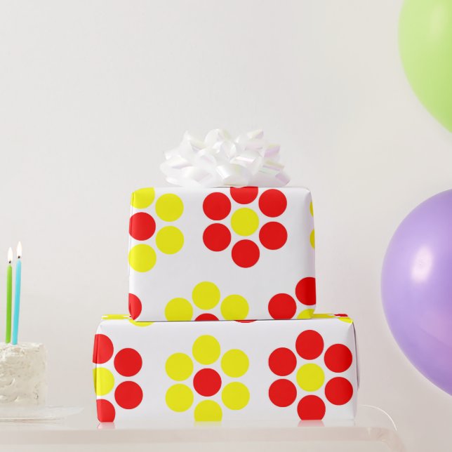 Papel De Presente Amarelo e Vermelho Floral Mínimo Simples (Presentes para festas)
