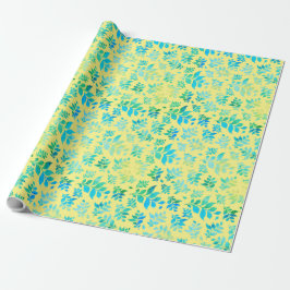 Papel De Presente Amarelo Ensolarado Luscious Azul Verde Aquarela