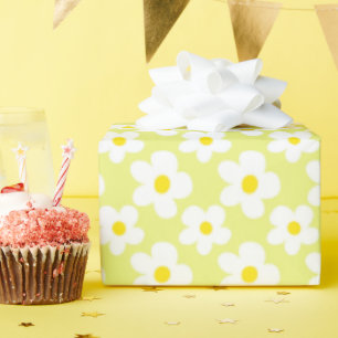 Papel De Presente Amarelo Floral Colorido Retro Daisy