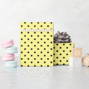 Papel De Presente Amarelo Manteiga e Pontos Pretos Polka