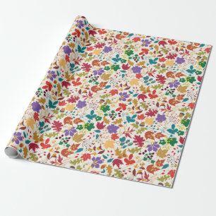 Papel De Presente Amarelo Mostarda Primavera Flor de Prado Roxo Casa