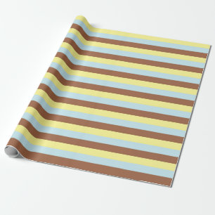 Papel De Presente Amarelo pálido, Azul Pastel e Stripes Marrons