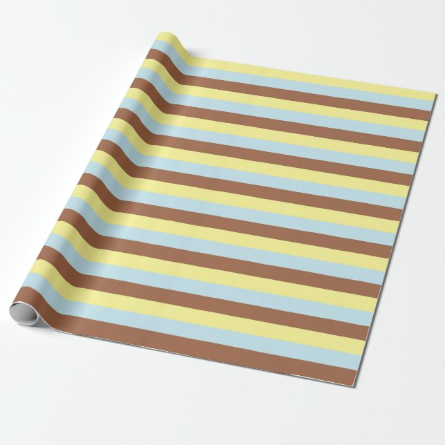 Papel De Presente Amarelo pálido, Azul Pastel e Stripes Marrons (Desenrolado)