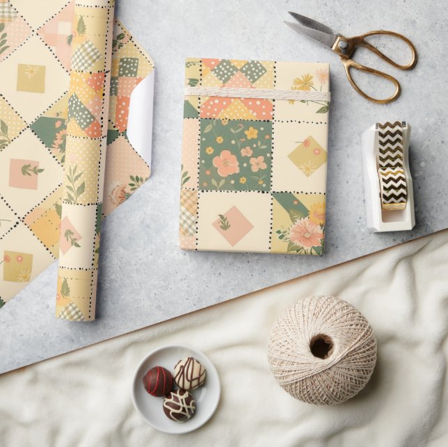 Papel De Presente Amarelo Pastel Quiltado Gingham Bolinhas  (Artesanato)