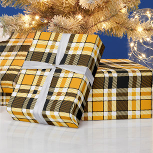 Papel De Presente Amarelo Preto Branco Flanela Padrão Xadrez Design