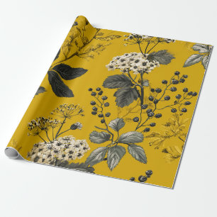 Papel De Presente Amarelo Rústico Botânico Ousado Vintage Boho Flora