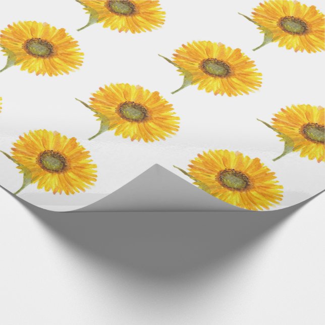 Papel De Presente Amarelo sunfloral aquarela Verão Russo (Ponta)