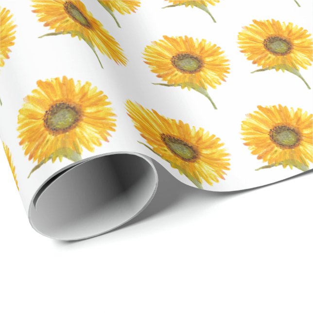 Papel De Presente Amarelo sunfloral aquarela Verão Russo W (Ponta do rolo)