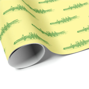 Papel De Presente Amarelo Verde Remo Remadores Tripulação Equipe Esp