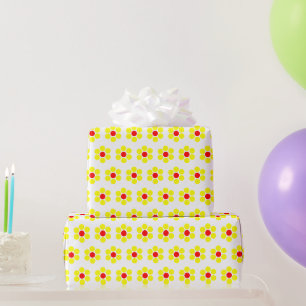 Papel De Presente Amarelo Vermelho Floral Moderno Simples