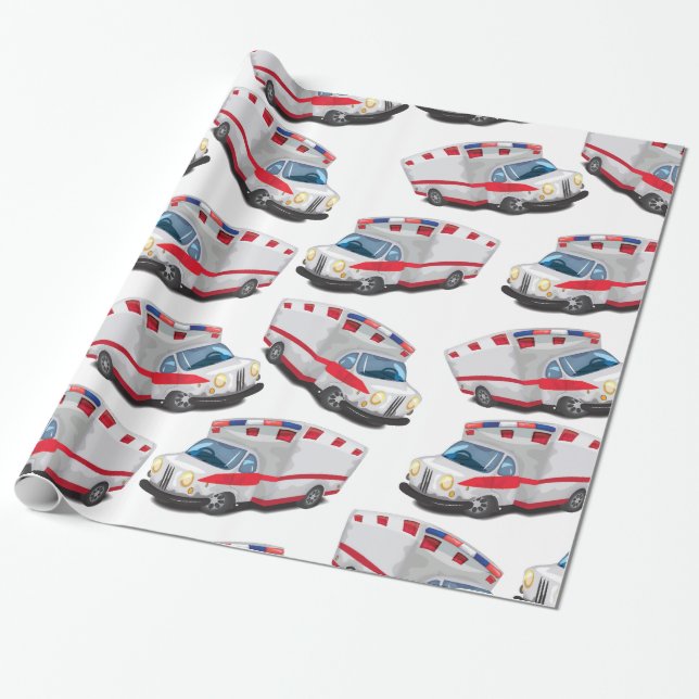Papel De Presente Ambulâncias de Brinquedo de Desenho Animado (Desenrolado)