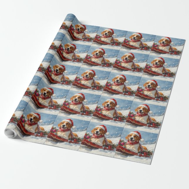 Papel De Presente American English Foxhound no trenó de Natal (Desenrolado)
