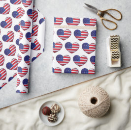 Papel De Presente American Flag American Heart Pattern