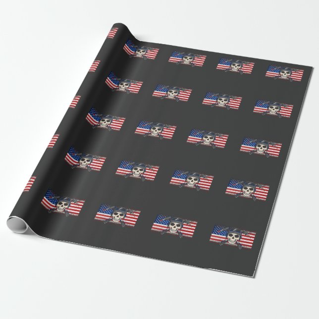 Papel De Presente American Flag Welder Skull Metalworking USA Weld (Desenrolado)