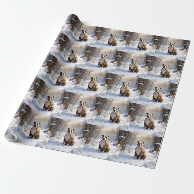 Papel De Presente American Staffordshire Deixe Nevar Natal (Desenrolado)