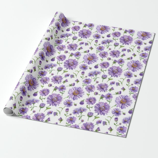 Papel De Presente American Wildflower New England Aster (Desenrolado)