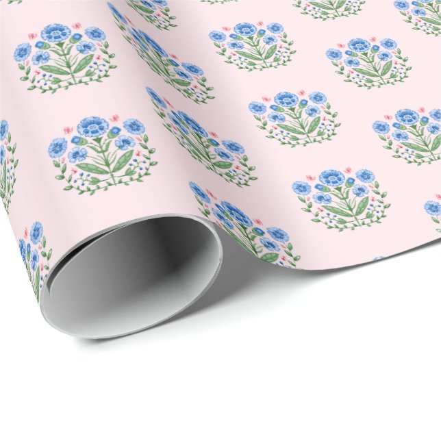 Papel De Presente Amherst Floral Print on Pink (Ponta do rolo)
