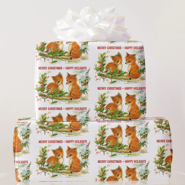 Papel De Presente Amigos da Floresta Fox Chickadee Adicionar Saudaçã (Criador carregado)