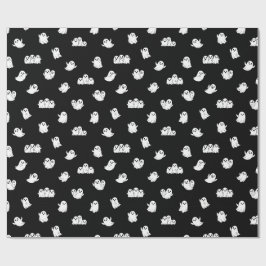 Papel De Presente Amigos Fantasmas Fofos Halloween Preto