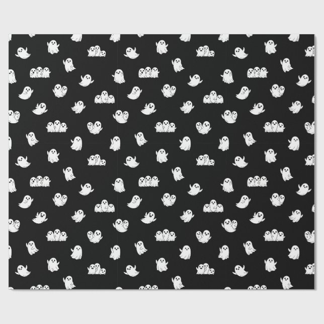 Papel De Presente Amigos Fantasmas Fofos Halloween Preto (Aberto)