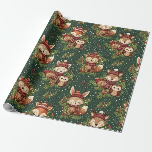 Papel De Presente Amigos Fofos da Floresta de Inverno – Animais de F