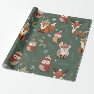 Papel De Presente Amigos Fofos da Floresta de Inverno – Animal de Fe