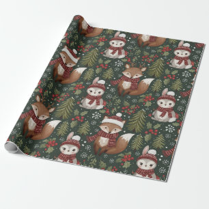 Papel De Presente Amigos Fofos da Floresta de Inverno – Animal de Fe