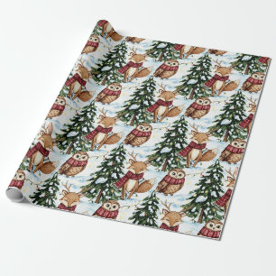Papel De Presente Amigos Fofos da Floresta de Inverno – Animal de Fe