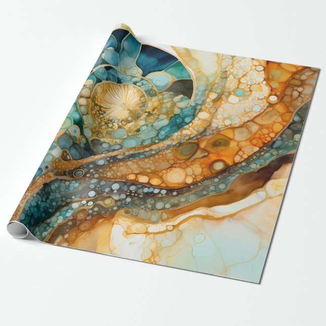 Papel De Presente Ammonite Gem Fóssil Wrappaper (Desenrolado)