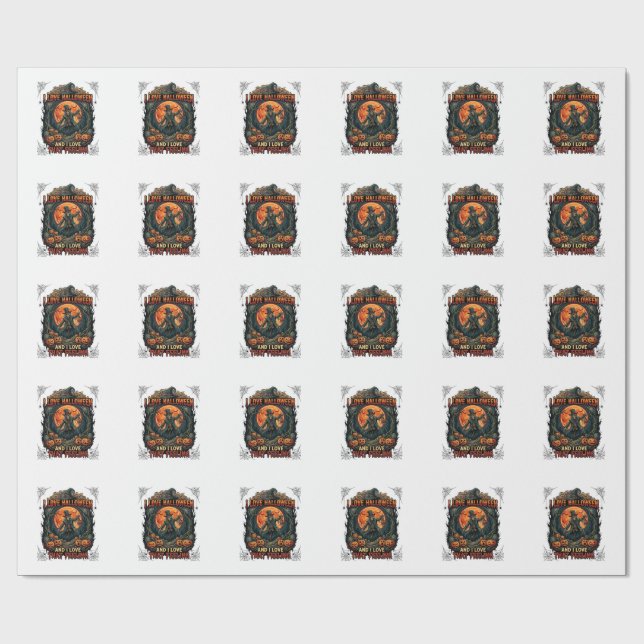 Papel De Presente Amor Abóbora Da Lua Cheia Espantalho Esqueleto De  (Aberto)