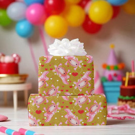 Papel De Presente Amor Bastante Axolotl, Corações Rosa, Presente Div