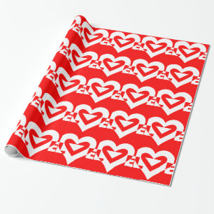 Papel De Presente Amor Branco em Vermelho