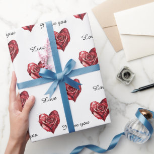 Papel De Presente Amor Cardíaco Romântico Rosa vermelha