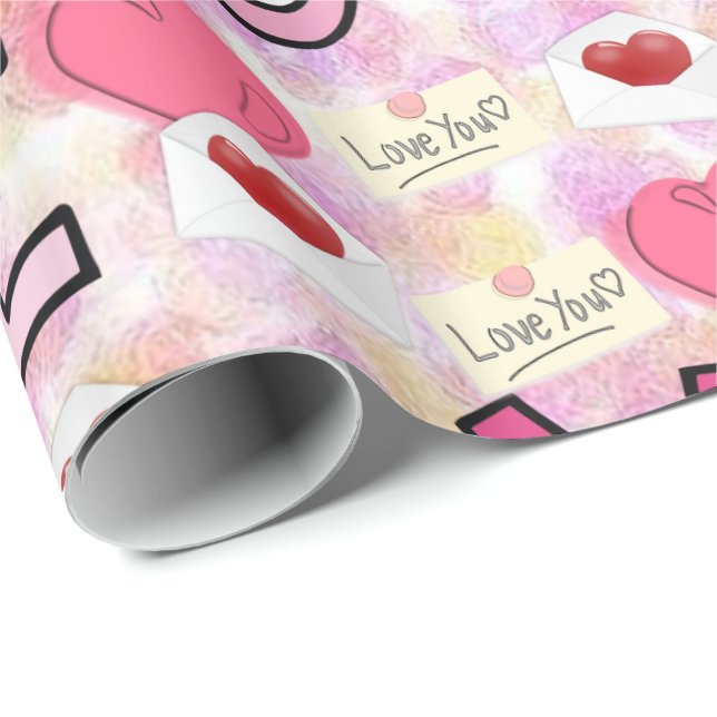 Papel De Presente Amor Com Papel De Envolvimento Brilhante (Ponta do rolo)